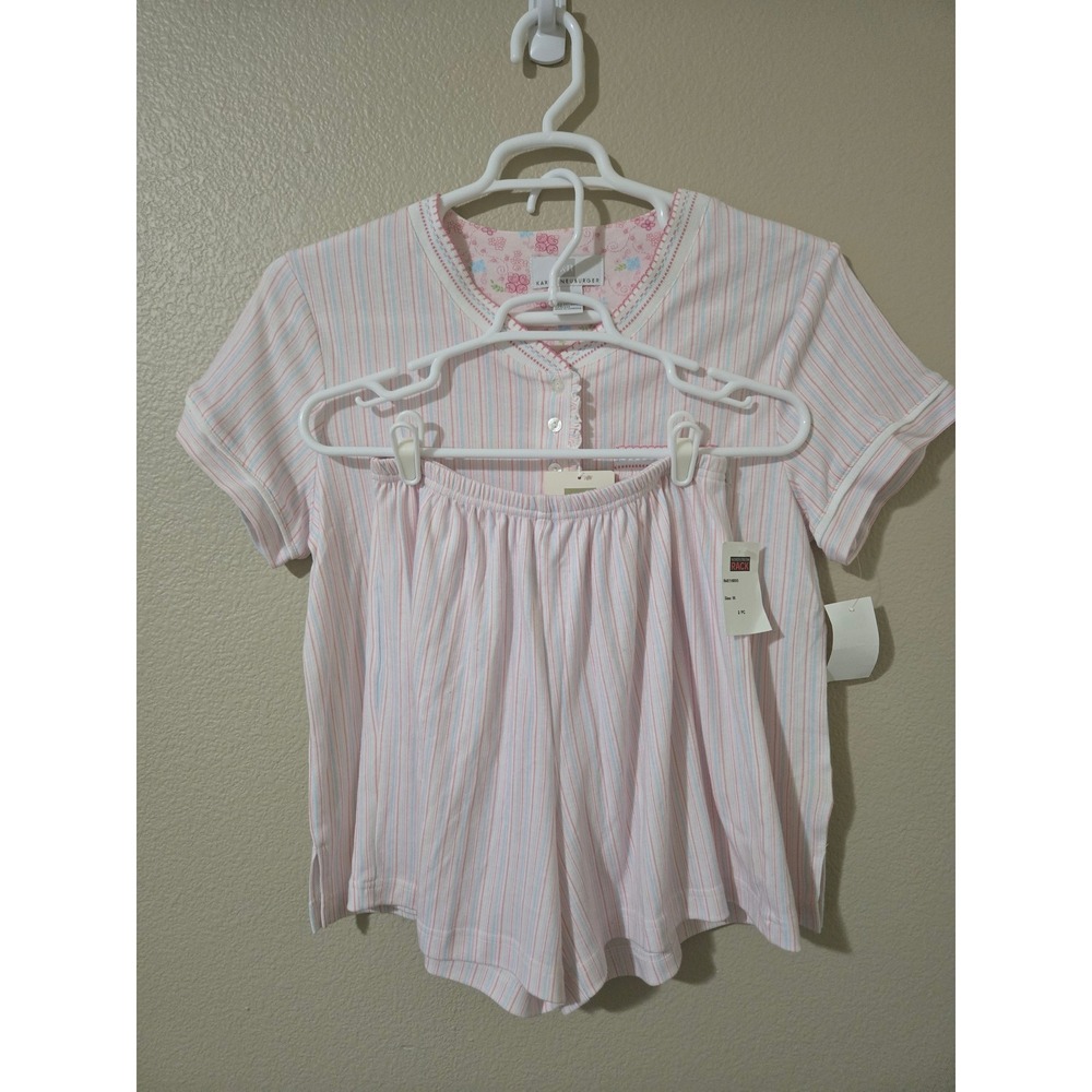 Karen Neuburger Womens Pajama Set Medium Pink Blue Striped 2pc Shorts Top NWT